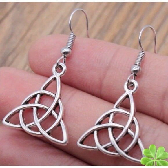 Silver Trinity Knot Earrings 0.78” – Celtic Symbol Jewelry, Boho, Spiritual Gift - Picture 4 of 4